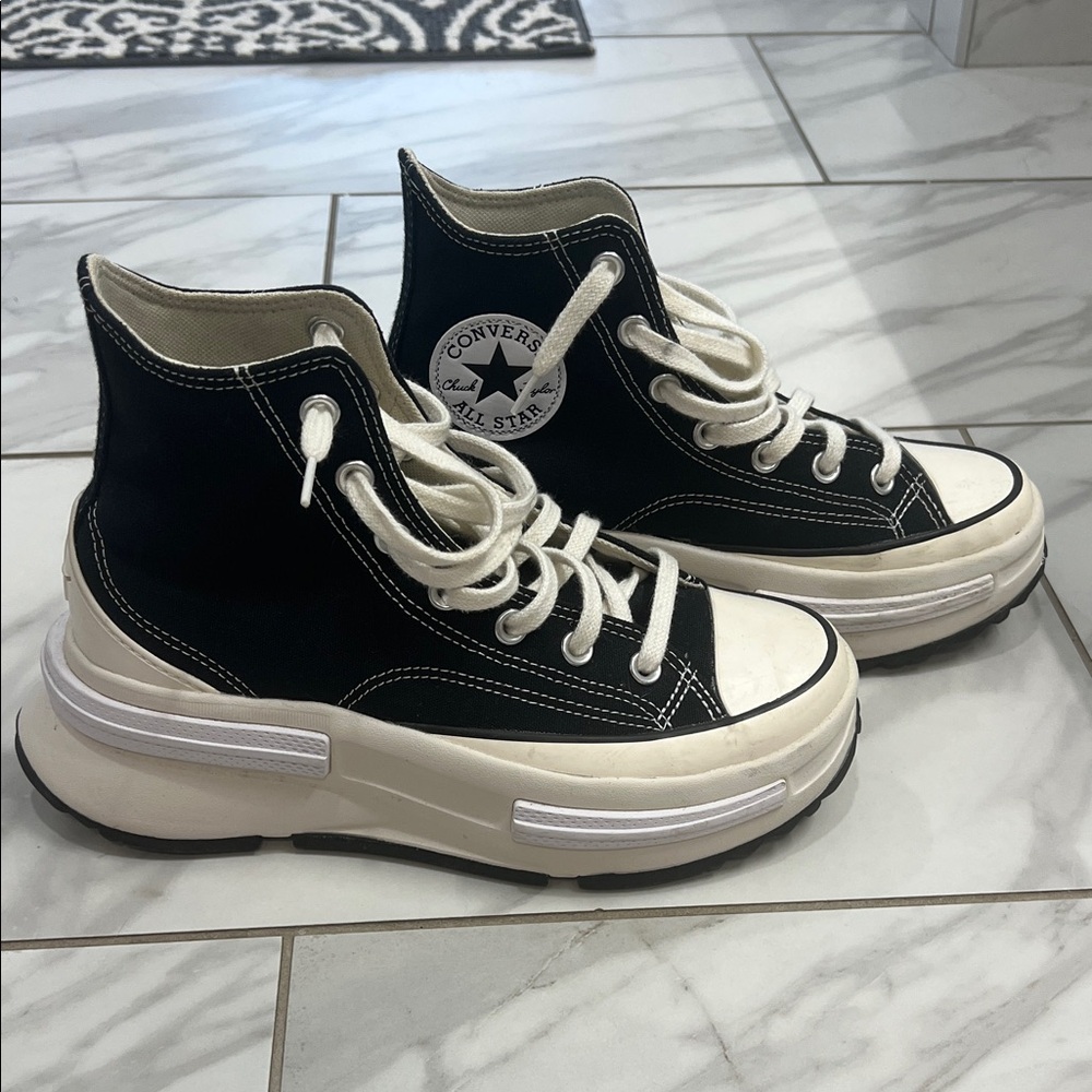 Converse Black and Cream Platform Sneakers